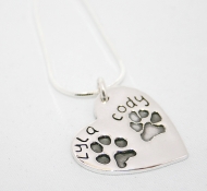 Double Paw Print Heart Necklace