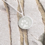 Engraved  Circle Paw Print Necklace